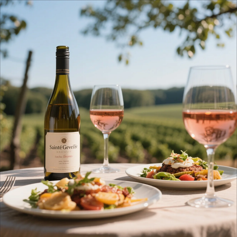 glasses with assorted dishes at Sainte Genevieve Winery