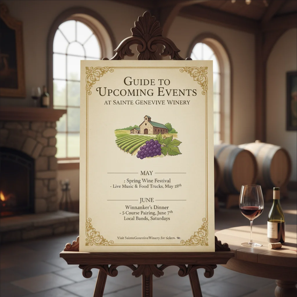 Visitors enjoying wine tasting and live music at Sainte Genevieve Winery