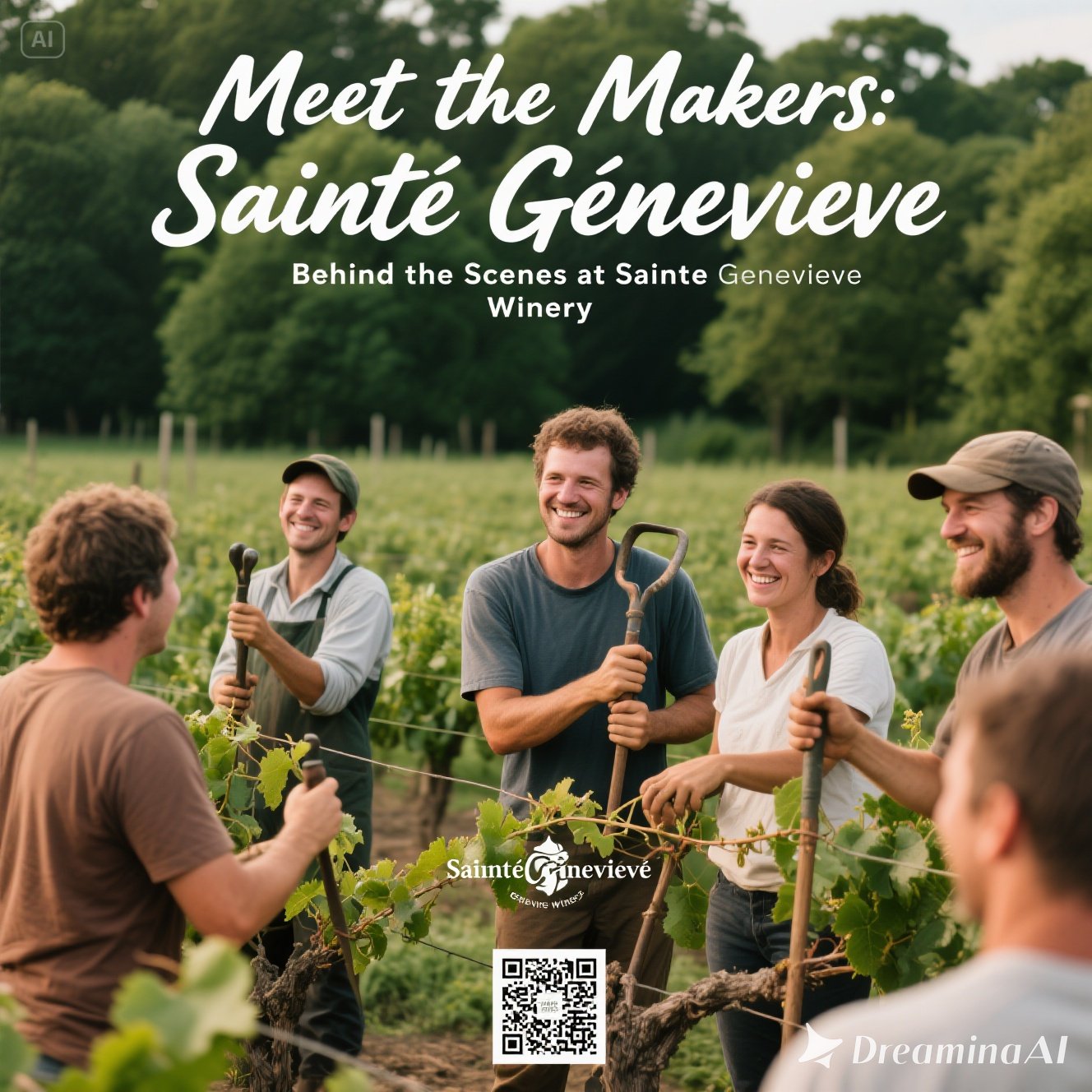Winemakers at Sainte Genevieve Winery inspecting grapes and crafting wines, showcasing behind-the-scenes winemaking