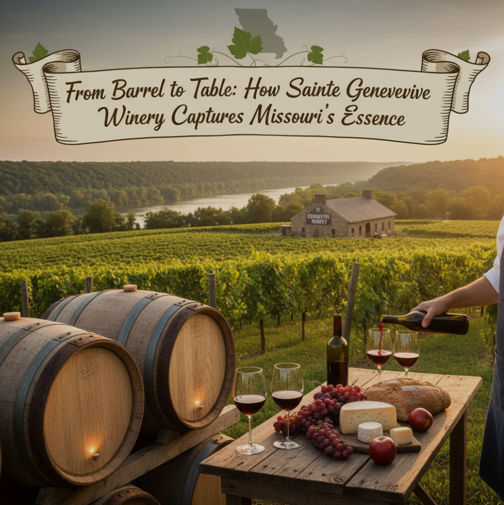 Bottles of wine at Sainte Genevieve Winery showcasing Missouri terroir and craftsmanship