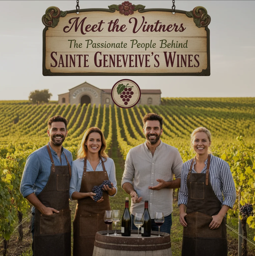 Sainte Genevieve vintners tending to grapevines at the vineyard.