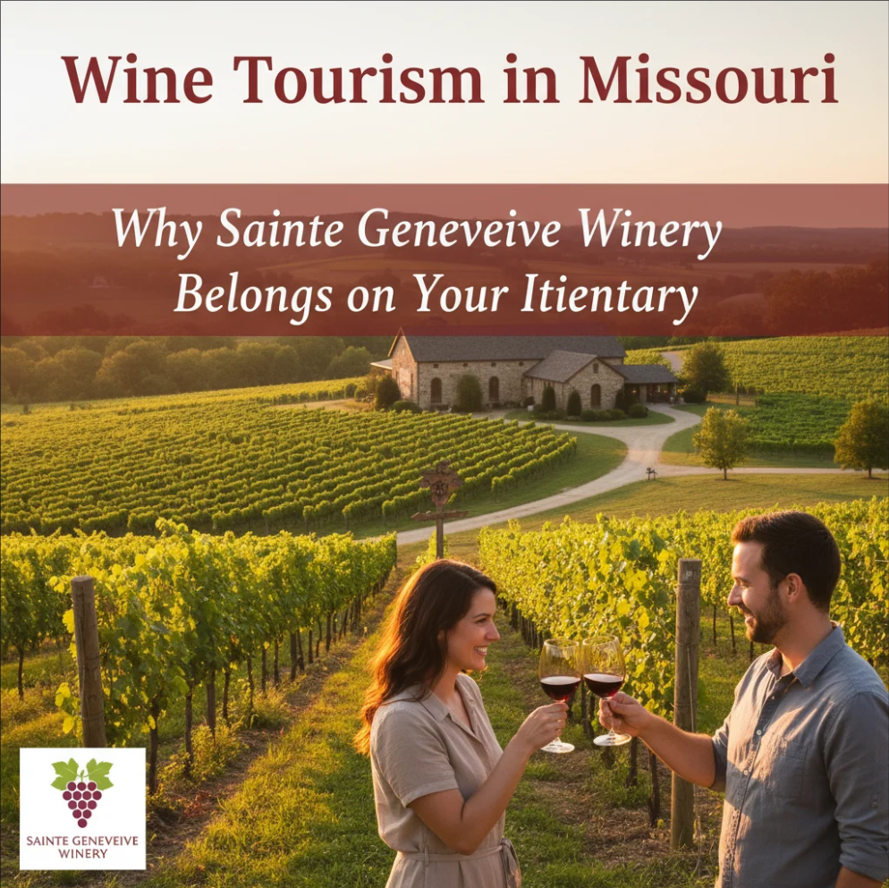 Rolling vineyard at Sainte Genevieve Winery in Missouri