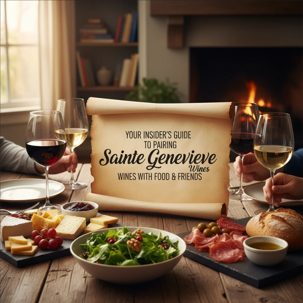 Two glasses of Sainte Genevieve wine paired with an elegant meal