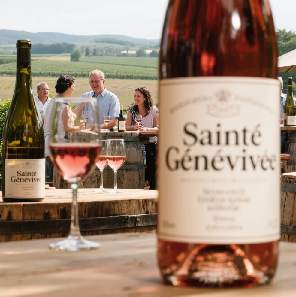 Guests enjoying a wine tasting event at Sainte Genevieve Winery