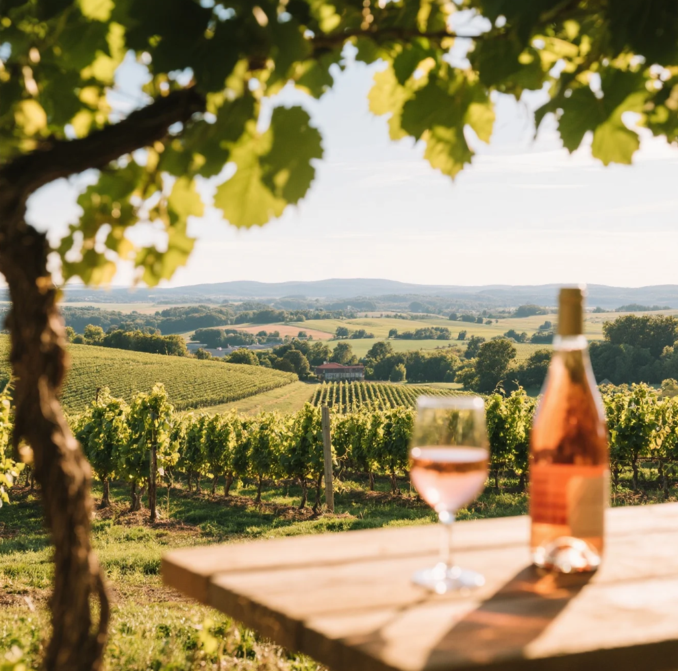 Vineyards and scenic Mississippi River views in Sainte Genevieve, Missouri