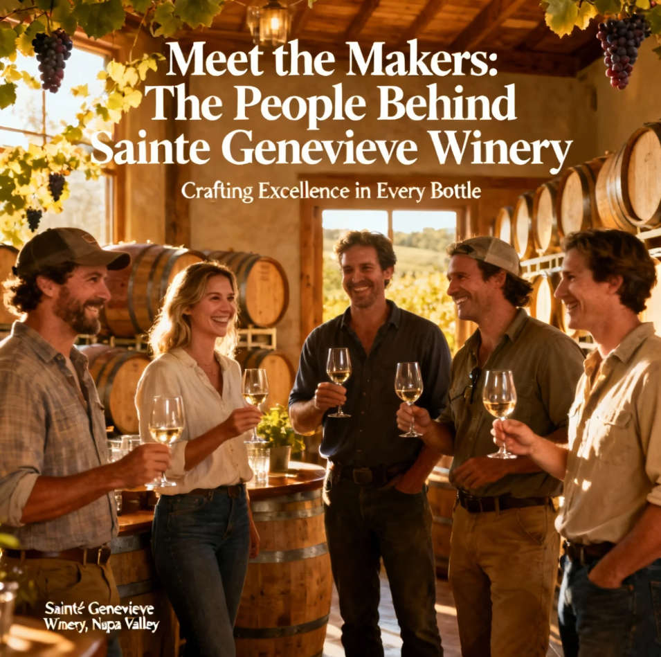 Winemakers at Sainte Genevieve Winery inspecting grapes in the vineyard